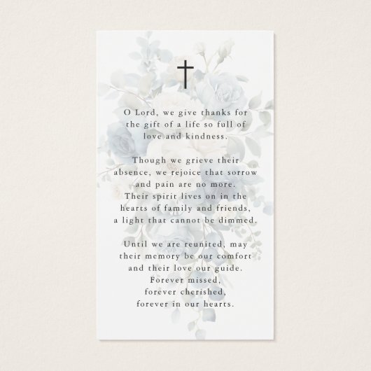 Sympathy Blue Floral Photo Cross Prayer Card (裏面)