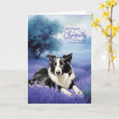 Sympathy Border Collie Dog Lavender Meadow カード (黄色い花)