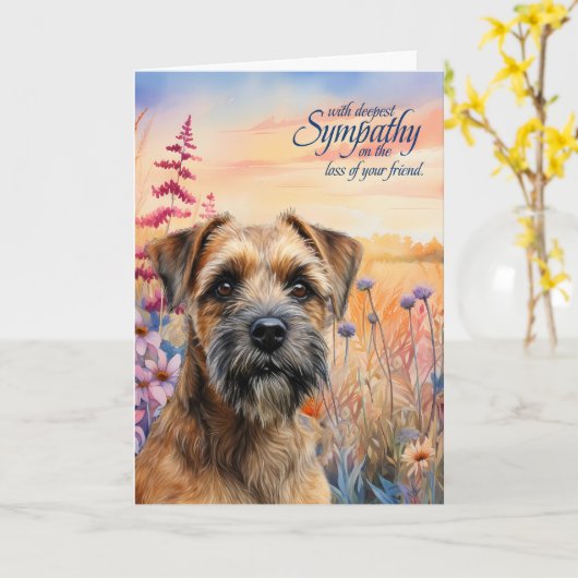 Sympathy Border Terrier Dog Wildflower Meadow カード (黄色い花)