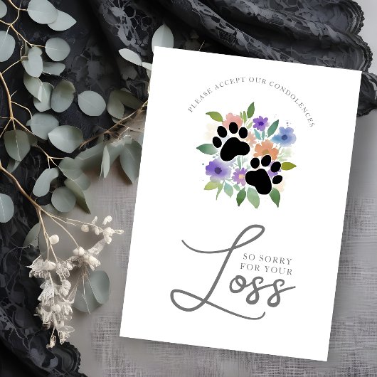 Sympathy Card Cute Graceful Floral Wreath Pet Paw 招待状