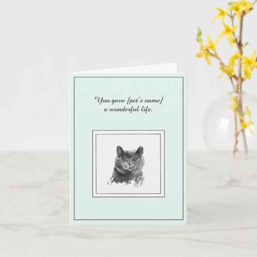 Sympathy Card for a  British Shorthair Cat カード (黄色い花)