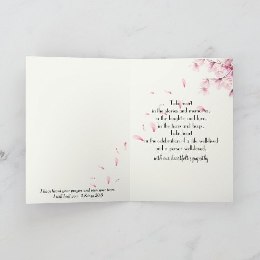 Sympathy Cherry Blossom Branch With Dewdrops カード (内部)