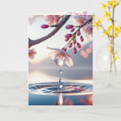 Sympathy Cherry Blossom Branch With Dewdrops カード (黄色い花)