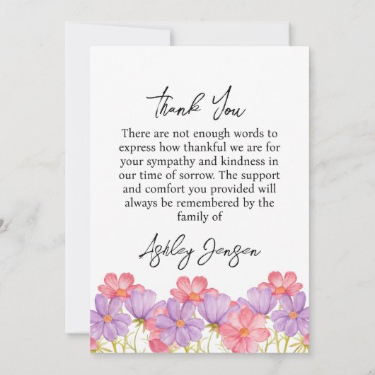 Sympathy Cosmos Photo Funeral Thank You Card サンキューカード (裏面)