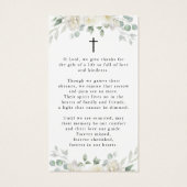 Sympathy Elegant Floral Cross Photo Prayer Card (裏面)