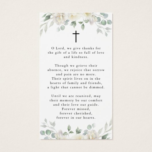 Sympathy Elegant Floral Photo Cross Prayer Card (裏面)