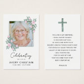 Sympathy Elegant Floral Photo Funeral Prayer Cards (正面&裏面)