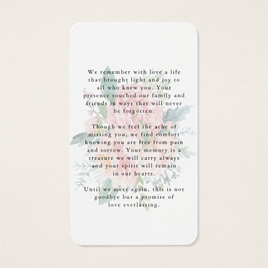 Sympathy Elegant Floral Photo Prayer Card (裏面)