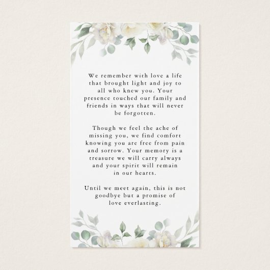Sympathy Elegant Floral Photo Prayer Card (裏面)