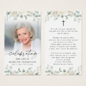 Sympathy Floral Cross Photo Prayer Card (正面&裏面)