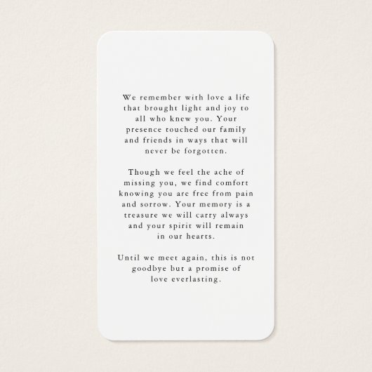 Sympathy Forever In Our Hearts Photo Prayer Card (裏面)