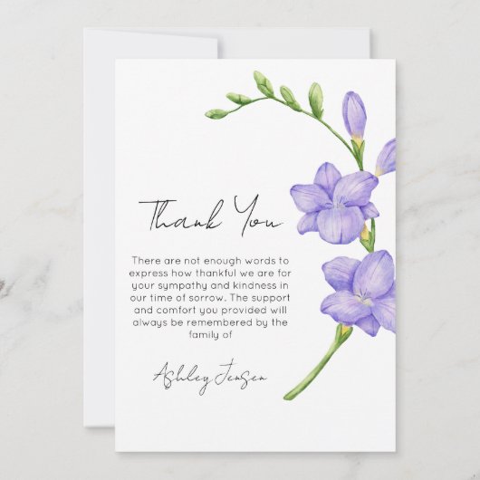 Sympathy Freesia Photo Funeral Thank You Card サンキューカード (裏面)