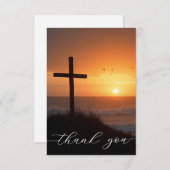 Sympathy Funeral Memorial Cross at Ocean サンキューカード (正面/裏面)