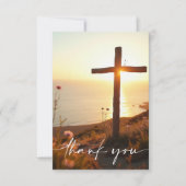Sympathy Funeral Memorial Cross Sunrise Ocean サンキューカード (正面)