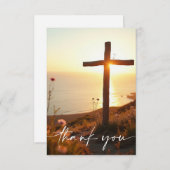 Sympathy Funeral Memorial Cross Sunrise Ocean サンキューカード (正面/裏面)