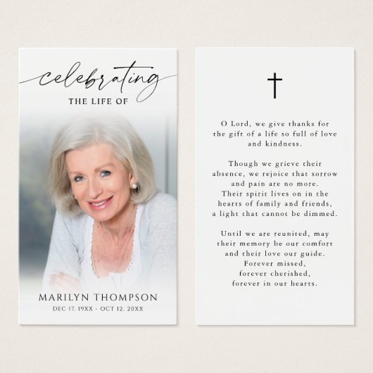 Sympathy Funeral Photo Cross Prayer Card (正面&裏面)