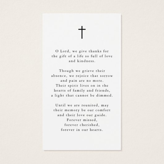 Sympathy Funeral Photo Cross Prayer Card (裏面)