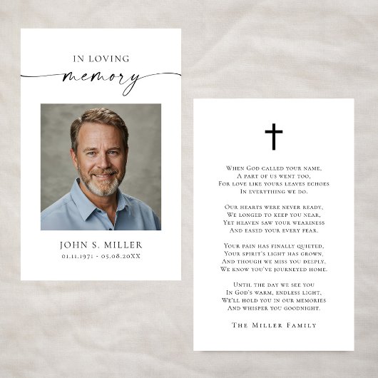 Sympathy Funeral Photo Memorial Prayer Card 名刺