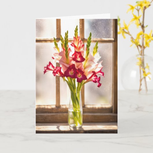 Sympathy Gladiolus Bouquet In a Sunny Window カード (黄色い花)