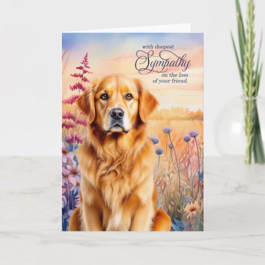 Sympathy Golden Retriever Dog Wildflower Meadow カード (正面)