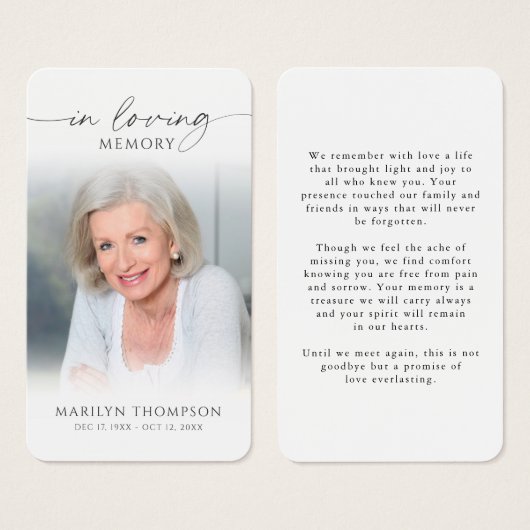 Sympathy In Loving Memory Photo Prayer Card (正面&裏面)