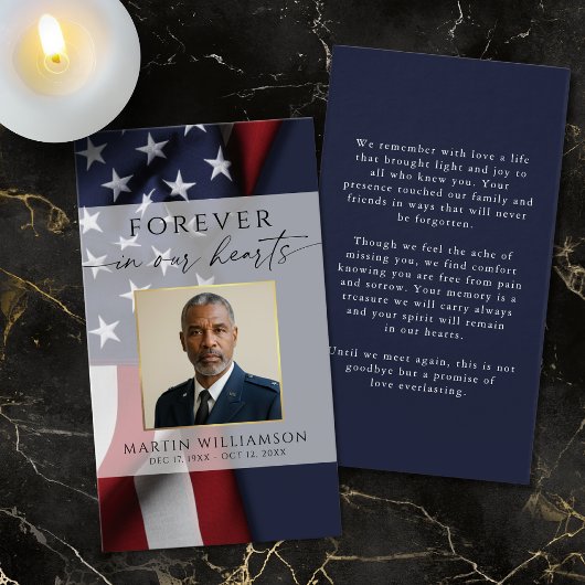 Sympathy Military US Flag Photo Prayer Card