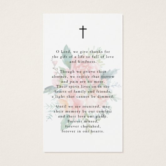 Sympathy Modern Pink Floral Cross Prayer Card (裏面)