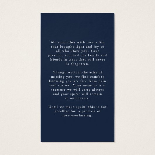 Sympathy Photo In Loving Memory Prayer Card (裏面)