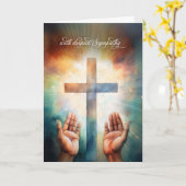 Sympathy Prayer Open Hands to God with Cross カード (黄色い花)