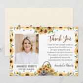 Sympathy Purple Sunflowers Photo Funeral  サンキューカード (正面/裏面)