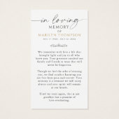 Sympathy Religious Virgin Mary Photo Prayer Card (裏面)