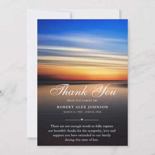 Sympathy thank you beach sunset death funeral サンキューカード (正面)