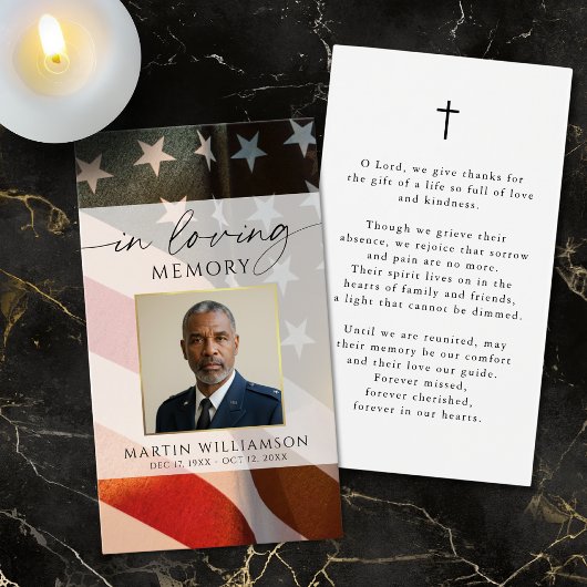 Sympathy US Flag Military Cross Photo Prayer Card