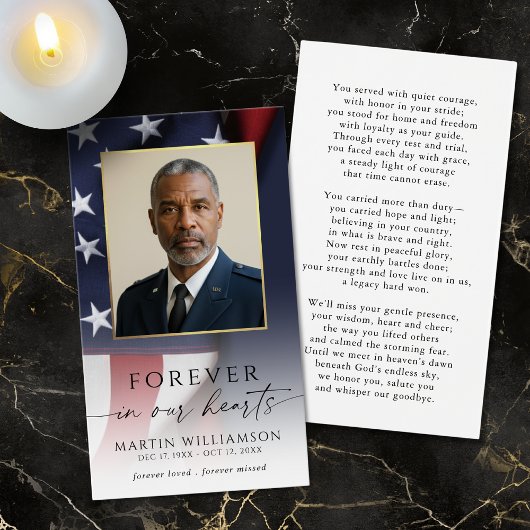 Sympathy US Flag Military Photo Prayer Card