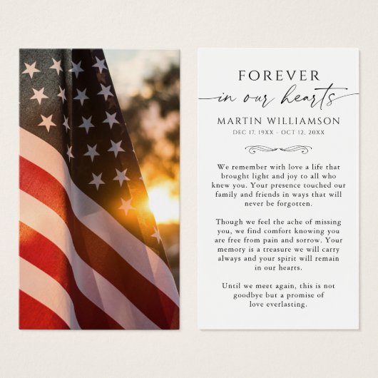 Sympathy USA Flag Cross Funeral Prayer Card (正面&裏面)