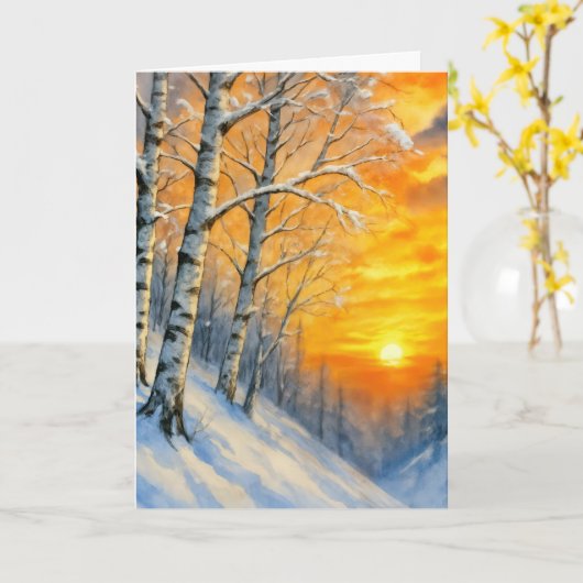 Sympathy Watercolor Winter Birch Trees  カード (黄色い花)