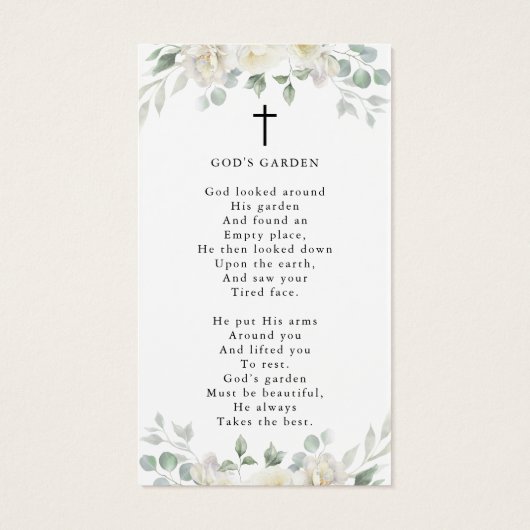 Sympathy White Floral Cross Photo Prayer Card (裏面)