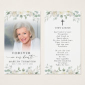 Sympathy White Floral Photo Cross Poem Prayer Card (正面&裏面)