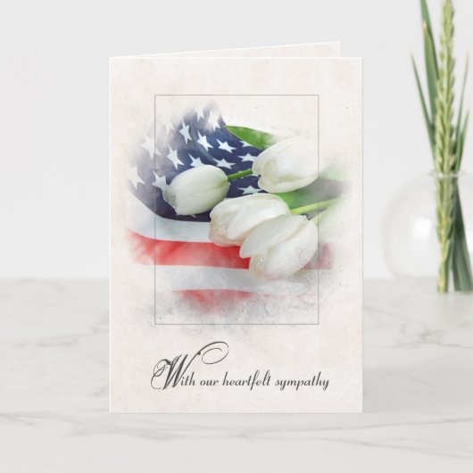 Sympathy White Tulips on American Flag  カード (正面)