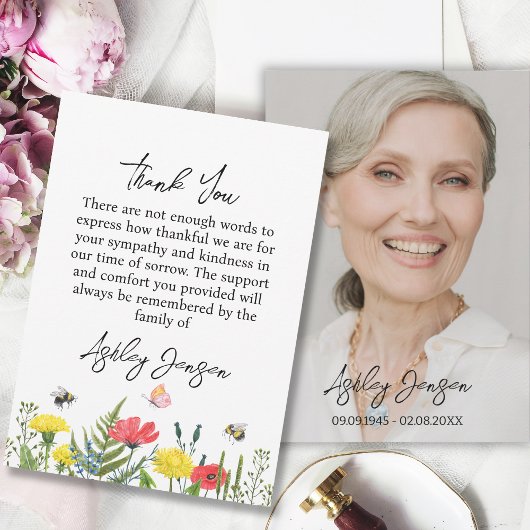 Sympathy Wildflower Photo Funeral Thank You Card サンキューカード
