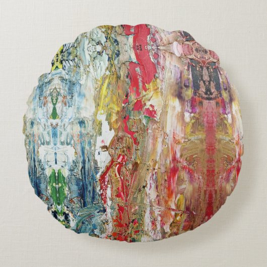 Symphony of Chaos -抽象芸術実在アーティストのパレット ラウンドクッション (正面)