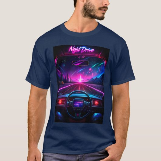 Synthwave "ナイトドライブ" tシャツ (正面)