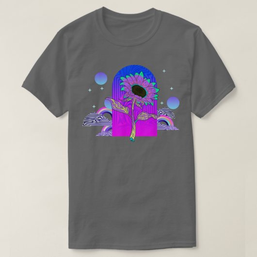 Synthwave 80sフラワーブロッサム90sのVaporwaveの日差し Tシャツ (デザイン正面)