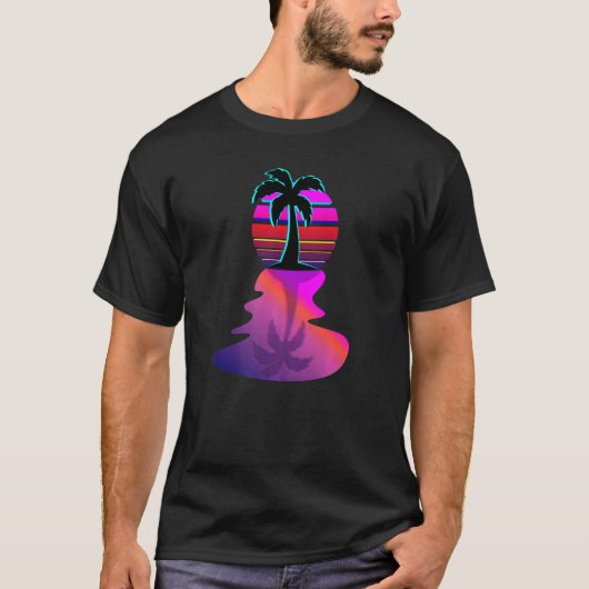 Synthwave 80s Island Palm Tree Aesthetic Design Tシャツ (正面)