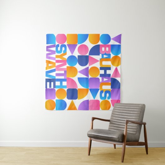 Synthwave Bauhaus Rainbowポスター#1 (pink-blue-yel タペストリー (インサイチュ(横))