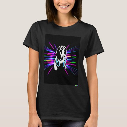 Synthwave Beagle with headphones Tシャツ (正面)