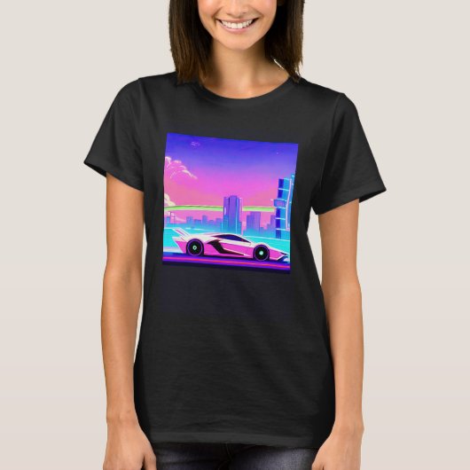 Synthwave car outrun retrowave futuresynth sci fi  tシャツ (正面)