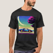 Synthwave car outrun retrowave futuresynth sci fi tシャツ (正面)
