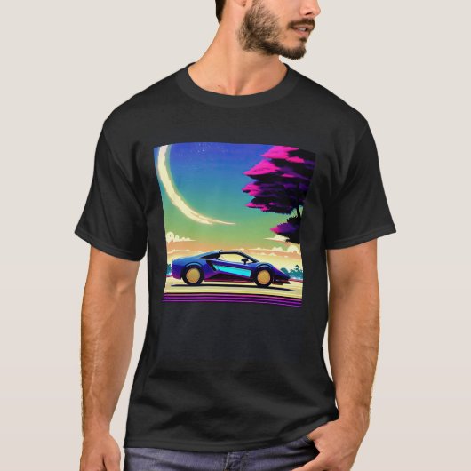 Synthwave car outrun retrowave futuresynth sci fi tシャツ (正面)