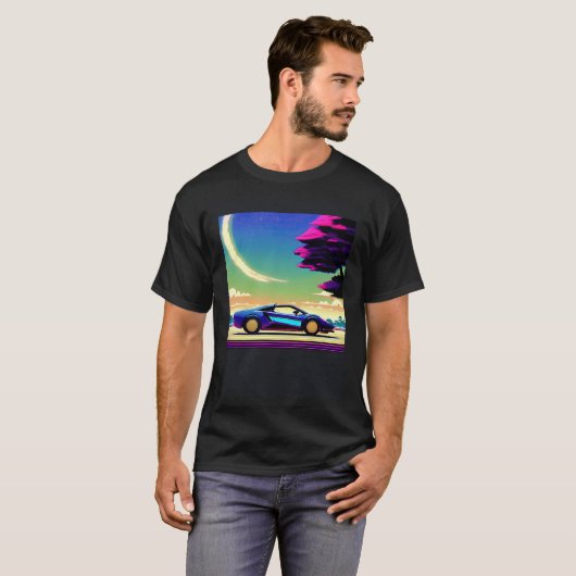 Synthwave car outrun retrowave futuresynth sci fi  tシャツ (正面フル)